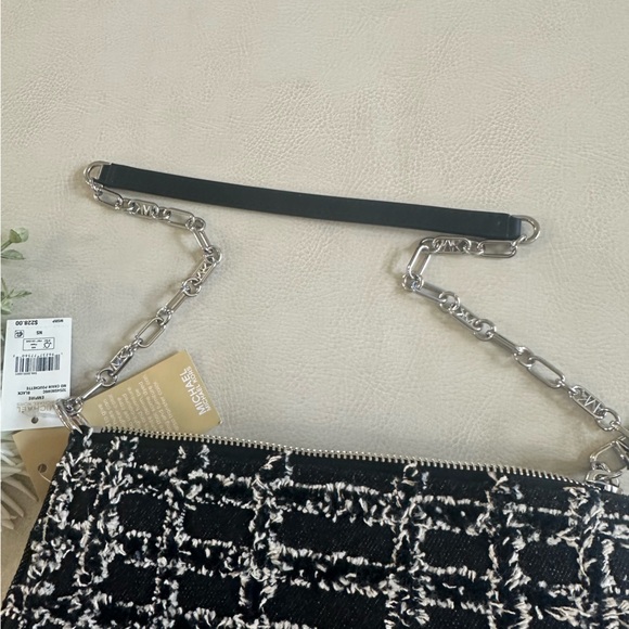 NWT MICHAEL KORS Empire Medium Frayed Denim Chain-Link Pochette Shoulder Bag - Picture 7 of 12